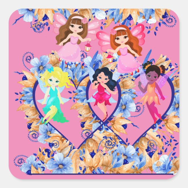 butterflies and fairies square classic sticker (Front)