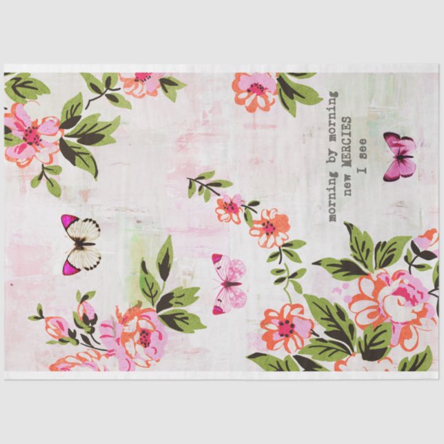 Butterflies and Floral Grunge Decoupage Tissue Paper (Front)