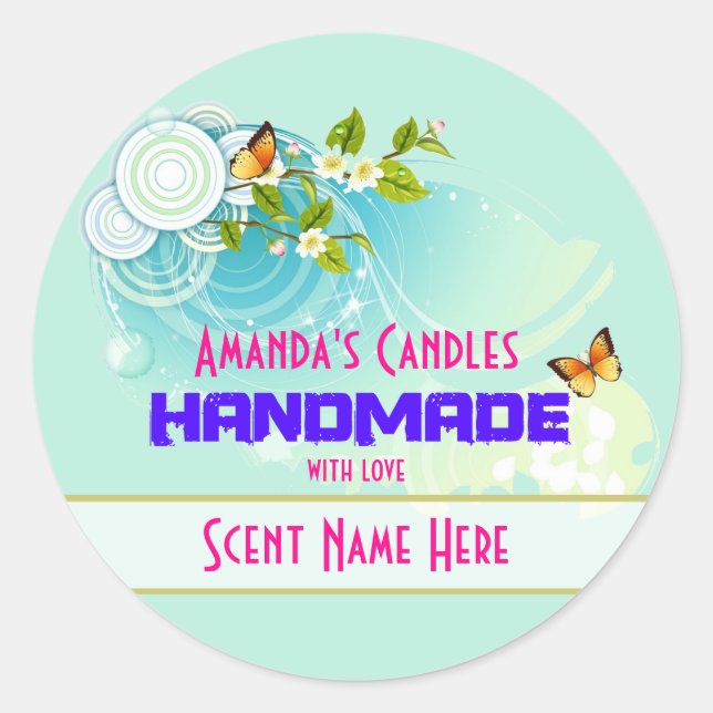 Butterflies and Flower Blossoms Candle Classic Round Sticker (Front)