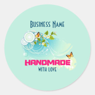 Butterflies and Flower Blossoms Handmade Business Classic Round Sticker