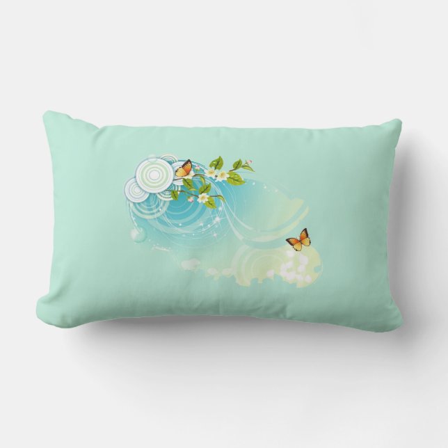 Butterflies and Flower Blossoms Lumbar Pillow (Front)