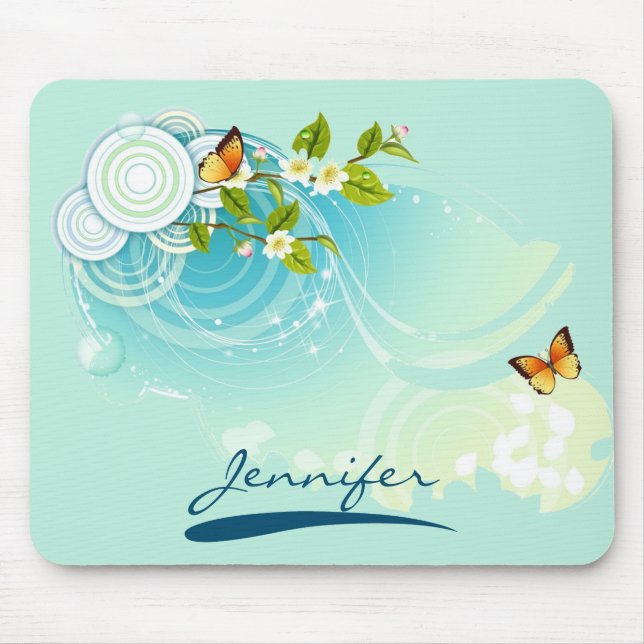 Butterflies and Flower Blossoms Mouse Pad (Front)