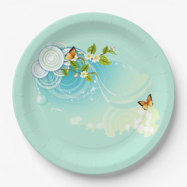 Butterflies and Flower Blossoms Paper Plates (Front)
