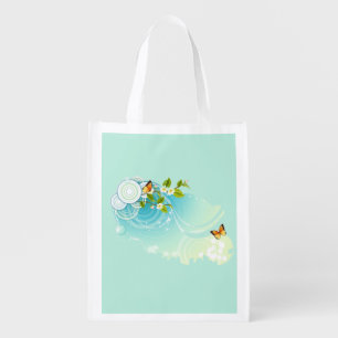 Butterflies and Flower Blossoms Reusable Grocery Bag