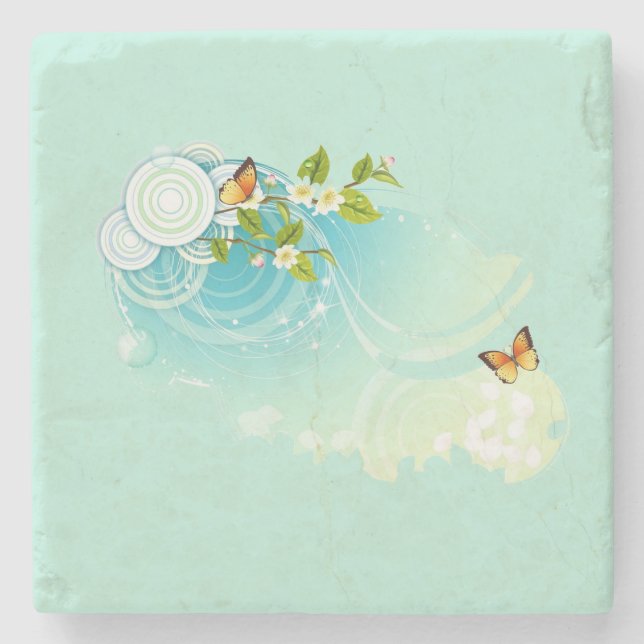 Butterflies and Flower Blossoms Stone Coaster (Front)