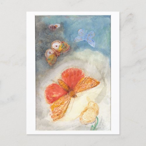 Butterflies and Flower Painting by Redon Postcard