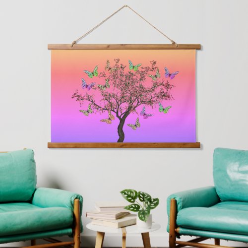 Butterflies And Flowering Tree   Hanging Tapestry