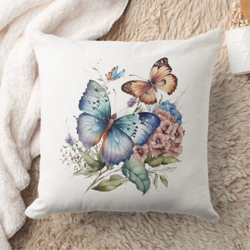 Butterflies and Flowers and Greenery  Throw Pillow
