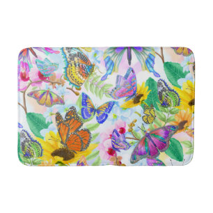 Butterflies and Flowers Bath Mat