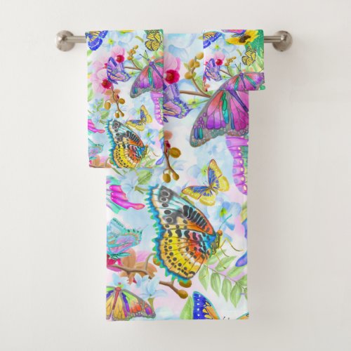 Butterflies and Flowers Bath Towel Set