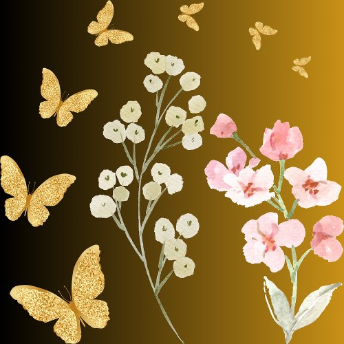 Butterflies and flowers Black and dusty gold Framed Art