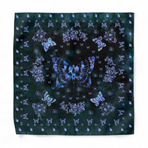 Butterflies and Flowers - Blue Green Art Bandana
