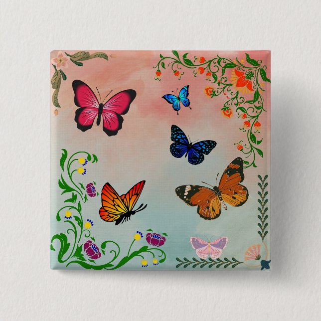 Butterflies and flowers  button (Front)