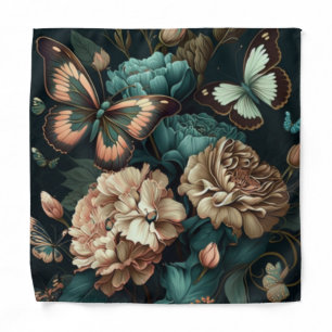 Butterflies and flowers dark classic design bandana