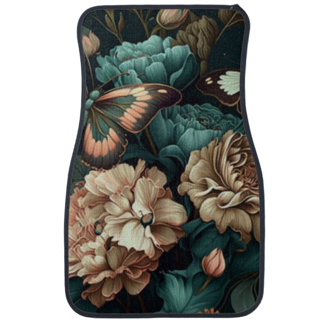 Butterflies and flowers dark classic design car floor mat (Front)