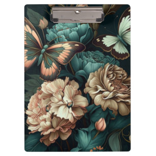 Butterflies and flowers dark classic design clipboard