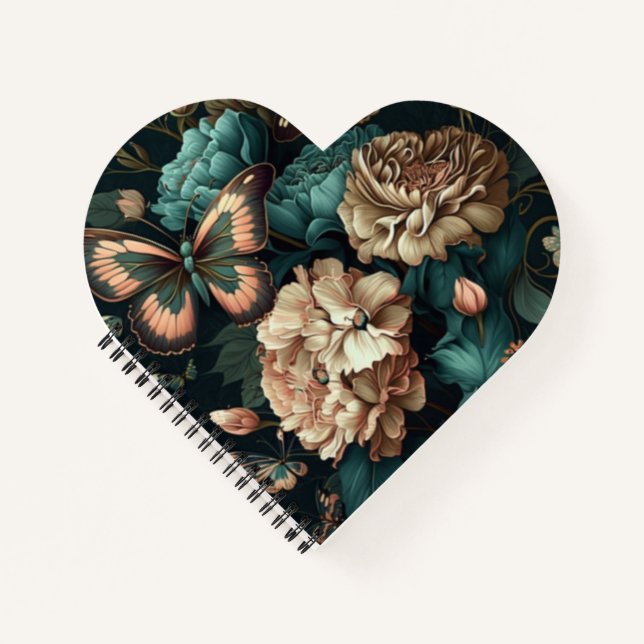 Butterflies and flowers dark classic design notebook (Front)