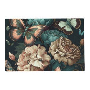 Butterflies and flowers dark classic design placemat
