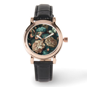 Butterflies and flowers dark classic design watch