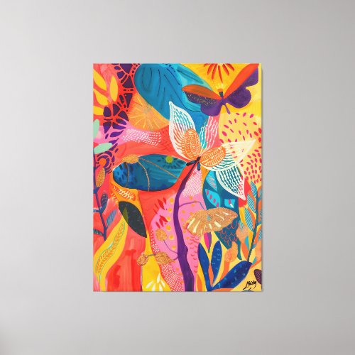 Butterflies and Flowers Favista Art Vibrant Color Canvas Print