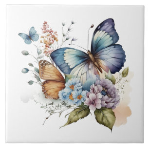 Butterflies and Flowers Floral Ceramic Tile