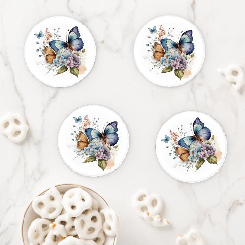 Butterflies and Flowers Floral  Coaster Set