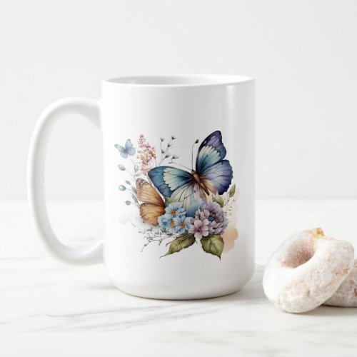 Butterflies and Flowers Floral  Coffee Mug