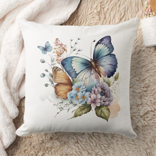 Butterflies and Flowers Floral  Throw Pillow