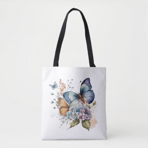 Butterflies and Flowers Floral  Tote Bag