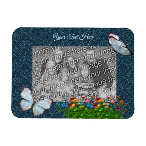 Butterflies And Flowers Frame Add Your Photo  Magnet