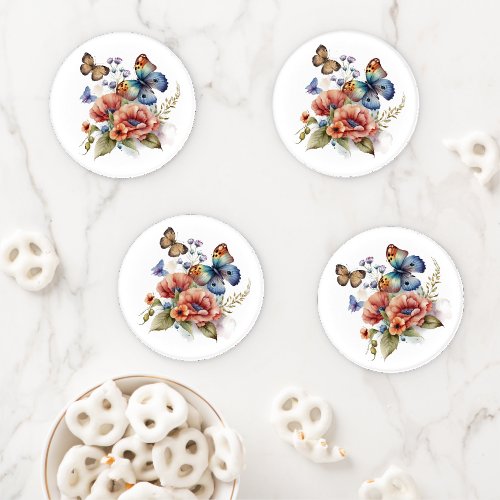 Butterflies and Flowers Greenery  Coaster Set