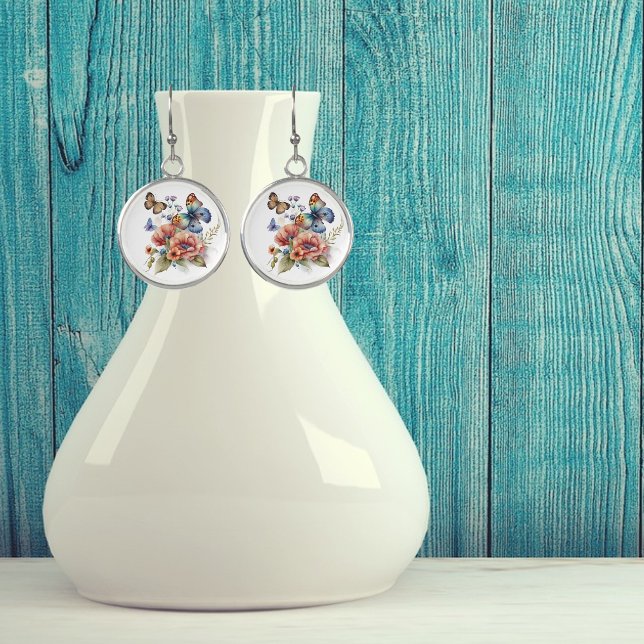 Butterflies and Flowers Greenery Drop Earrings (Creator Uploaded)