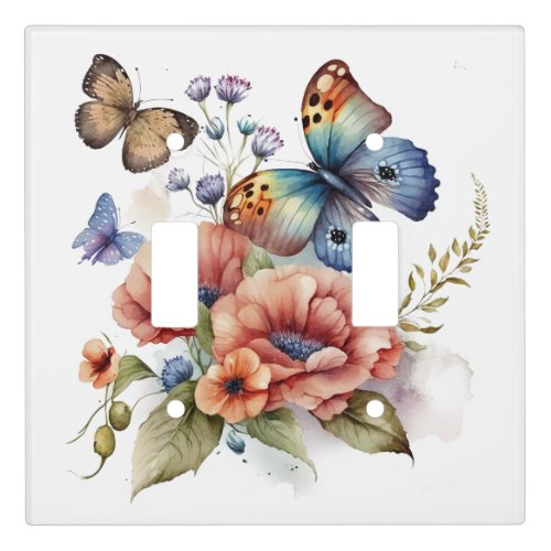 Butterflies and Flowers Greenery  Light Switch Cover