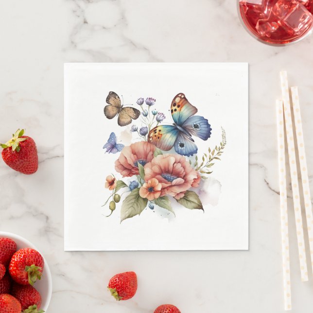 Butterflies and Flowers Greenery  Napkins (Insitu)
