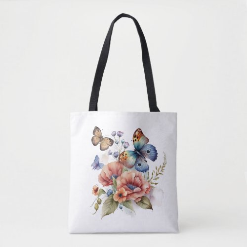 Butterflies and Flowers Greenery  Tote Bag