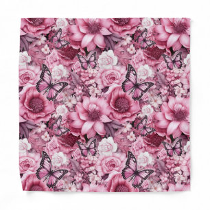 Butterflies and Flowers in varying shades of pink Bandana