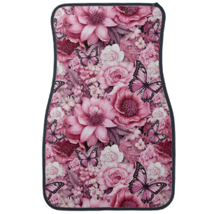Butterflies and Flowers in varying shades of pink Car Floor Mat