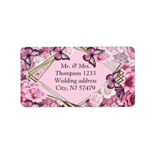 Butterflies and Flowers in varying shades of pink Label