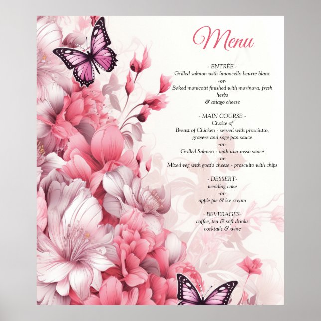 Butterflies and Flowers in varying shades of pink Poster (Front)