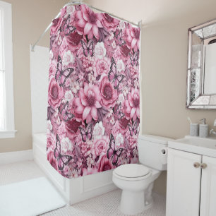 Butterflies and Flowers in varying shades of pink  Shower Curtain
