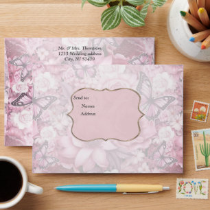 Butterflies and Flowers in varying shades of pinks Envelope