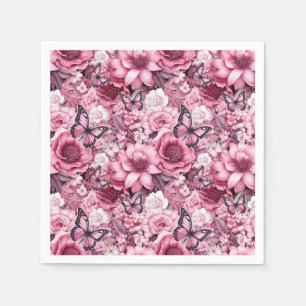 Butterflies and Flowers in varying shades of pinks Napkins