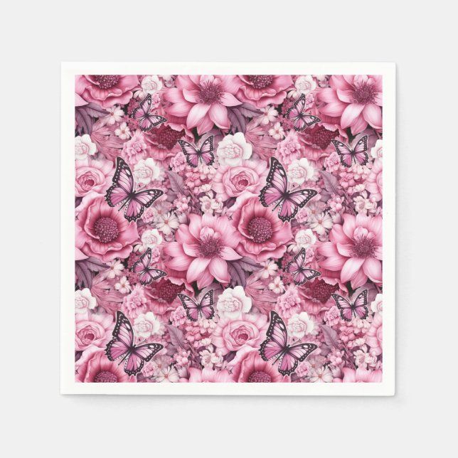 Butterflies and Flowers in varying shades of pinks Napkins (Front)