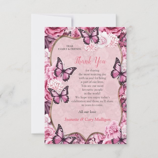 Butterflies and Flowers in varying shades of pinks RSVP Card (Front)