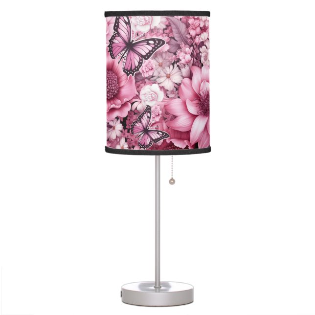 Butterflies and Flowers in varying shades of pinks Table Lamp (Left)