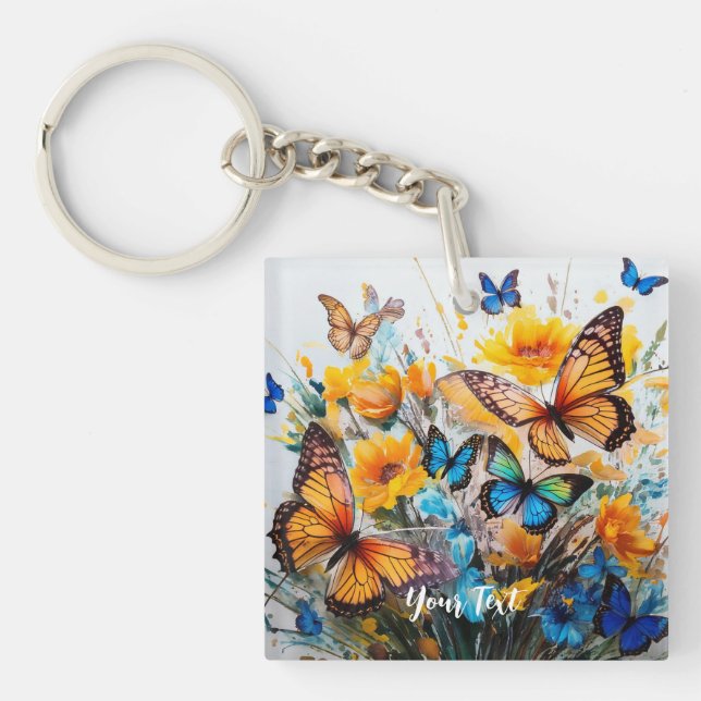 Butterflies and Flowers Keychain (Front)