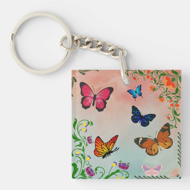 Butterflies and flowers keychain (Front)