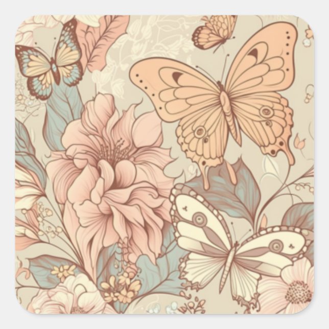 Butterflies and flowers light orange eWatch Watch Square Sticker (Front)