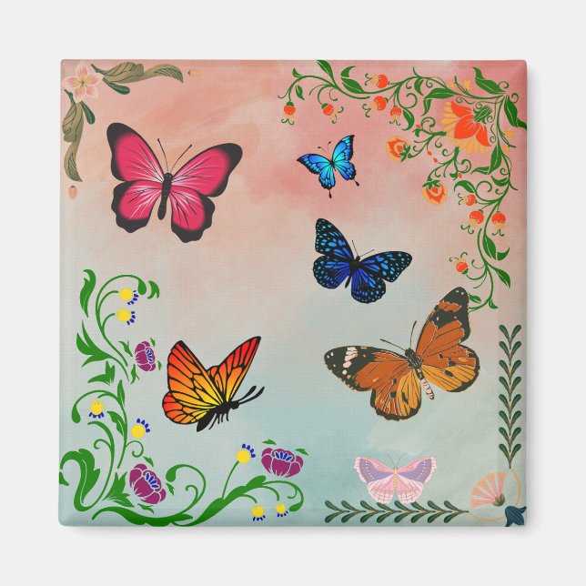 Butterflies and flowers  magnet (Front)