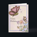 Butterflies and Flowers Mom Birthday Card<br><div class="desc">Birthday card with a rosy pink background with pink and blue flowers and foliage.. Design,  background & layout: www.zazzle.com/visages Artwork: Trina Clark digiscrapkits.com</div>